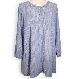 Samansa Mos2 Striped Linen Blend Babydoll Swing Tunic Size M Pintuck Pleated